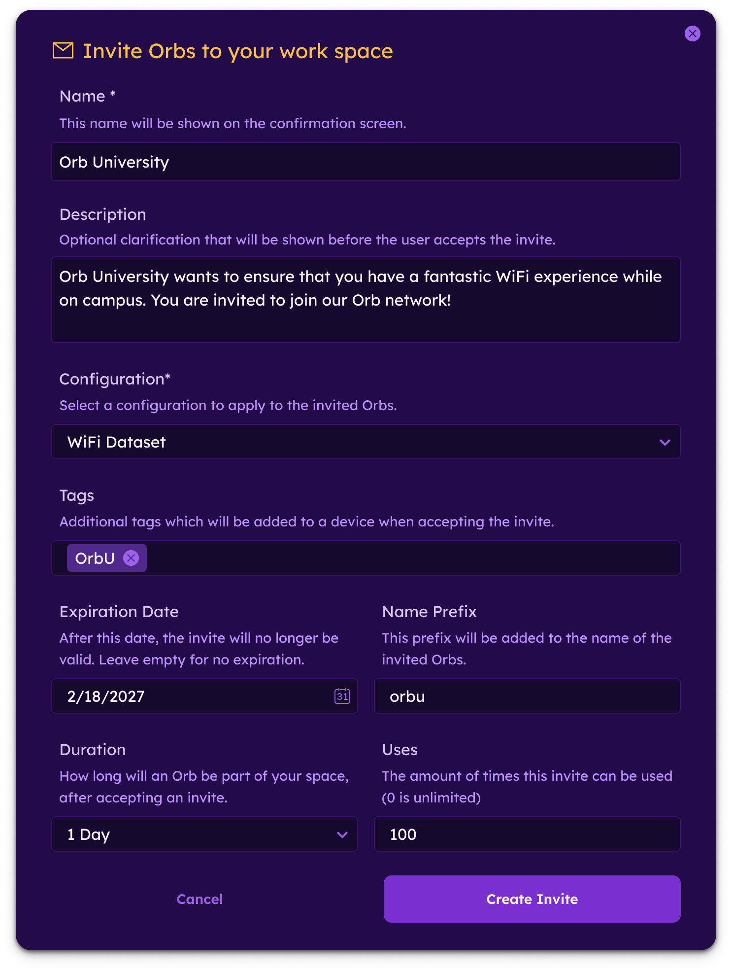 Guest Orbs Invite Modal