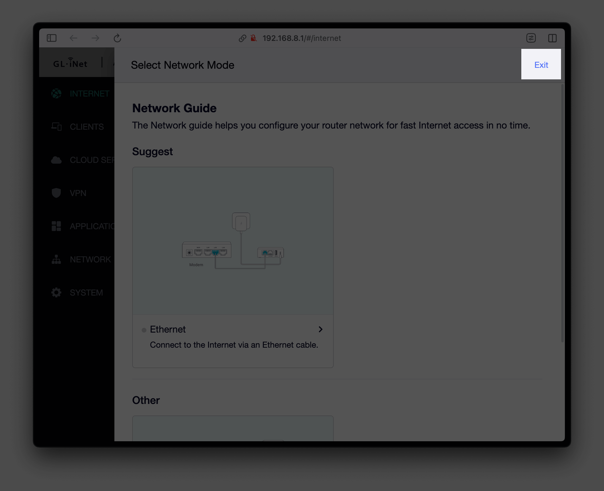 Dismiss Select Network Mode