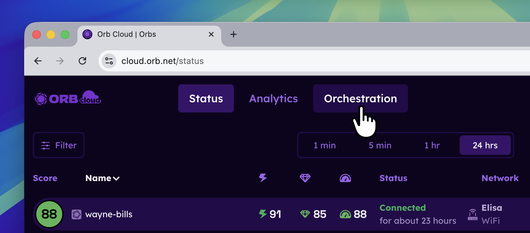 Orb Cloud Orchestration Tab