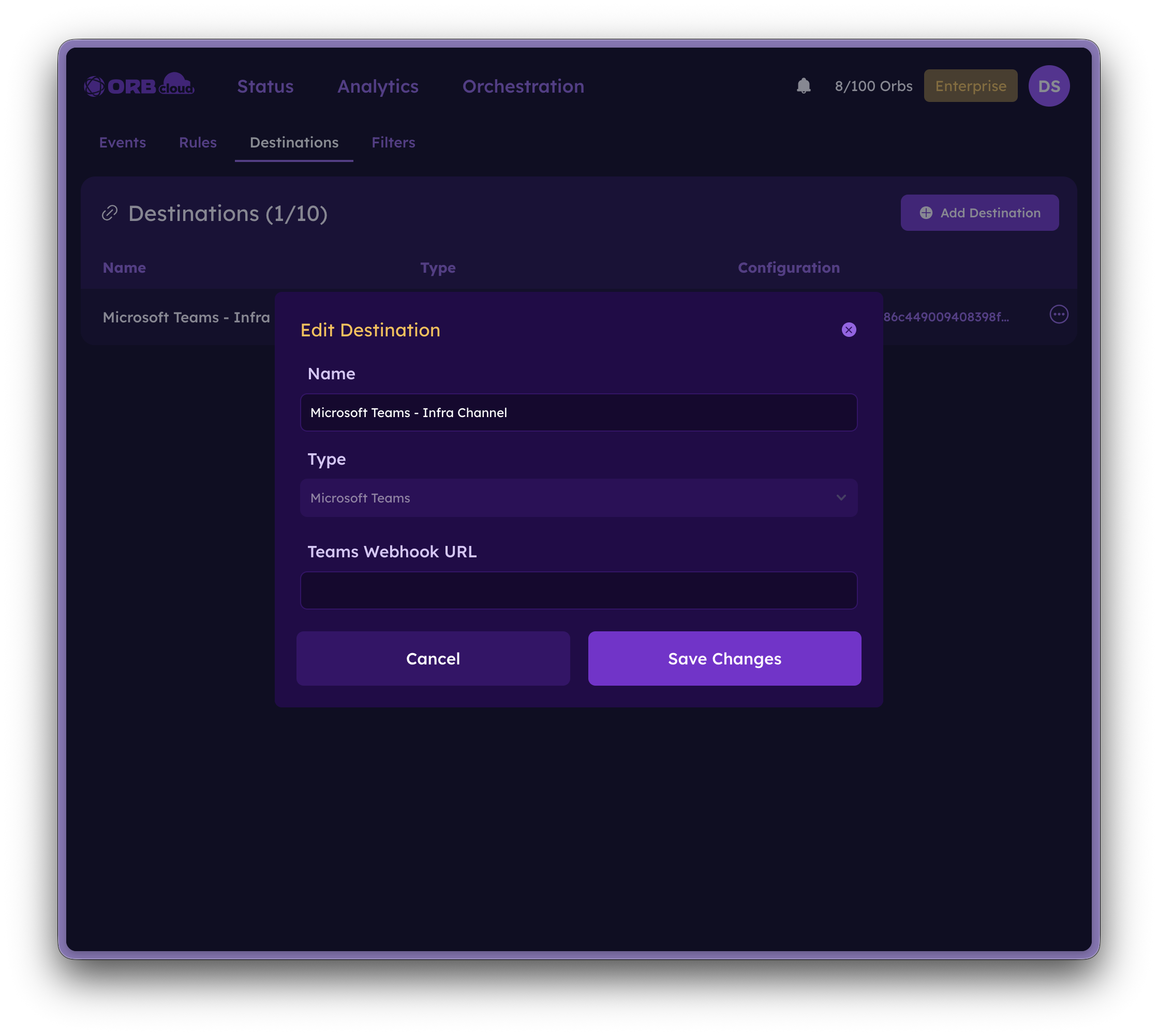Creating a Microsoft Teams Destination in Orb Cloud