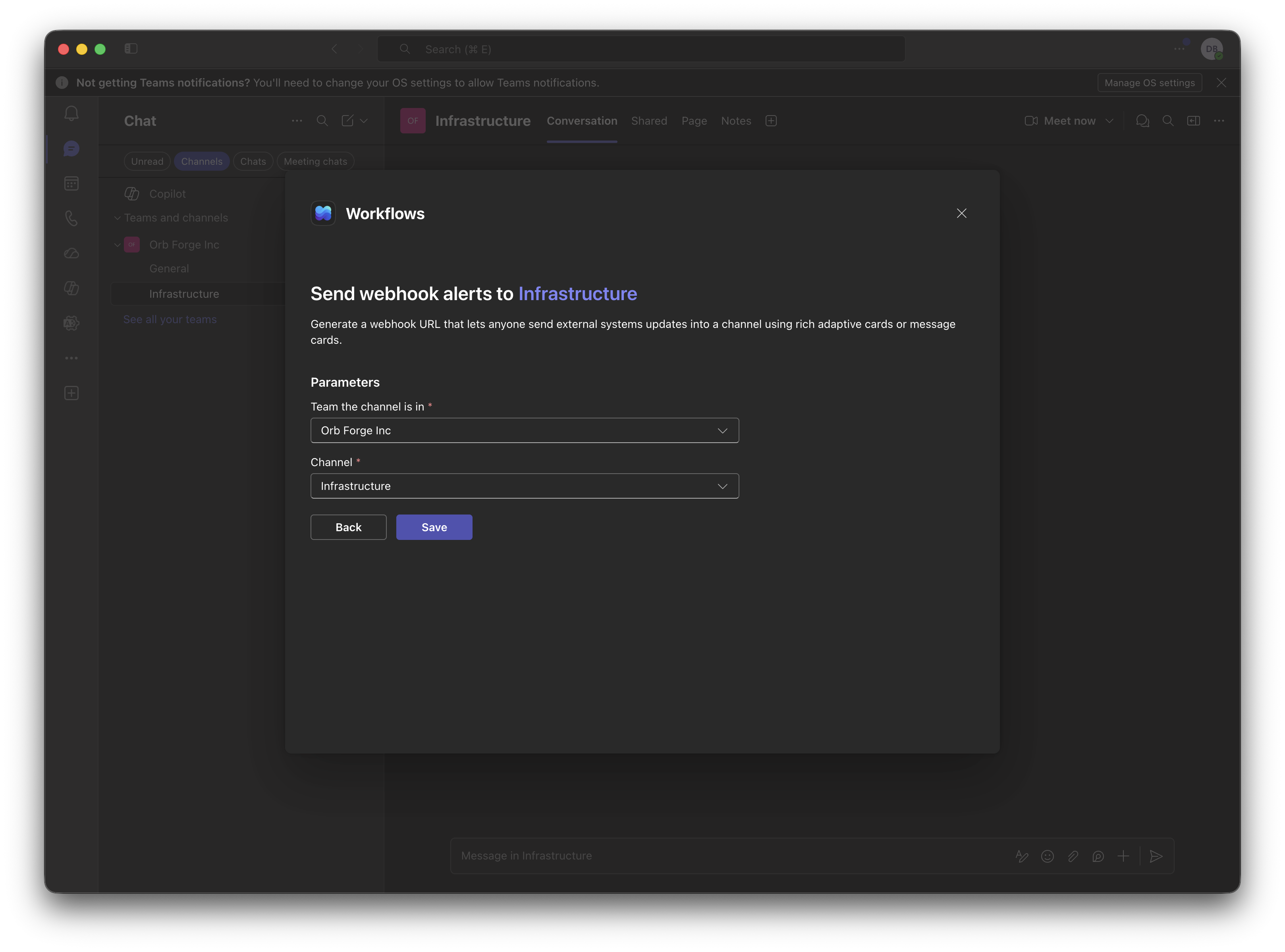 Configuring the webhook workflow parameters
