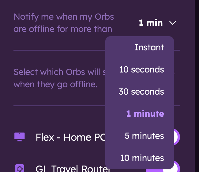 Notifications Settings Menu