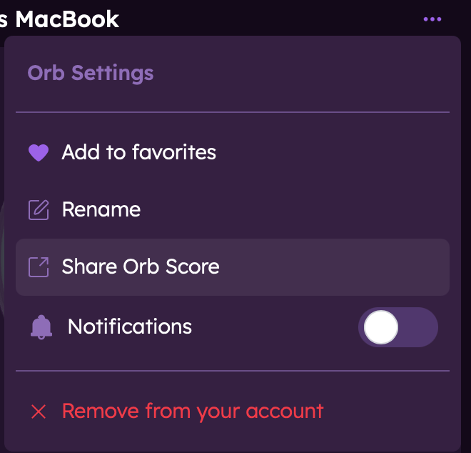 Orb Score Share Menu