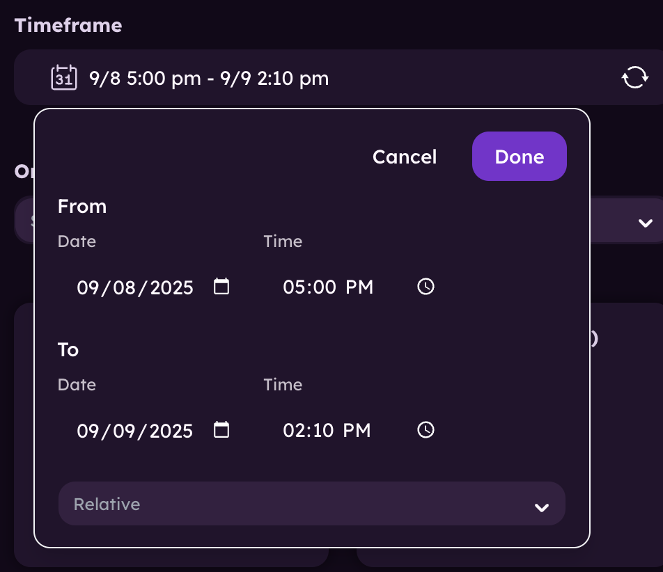 Analytics Time Selector