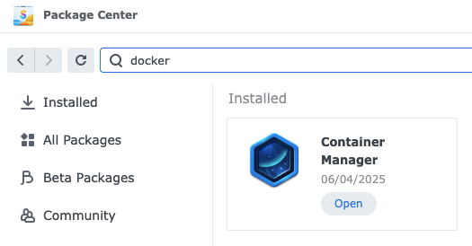Container Manager in Package Center