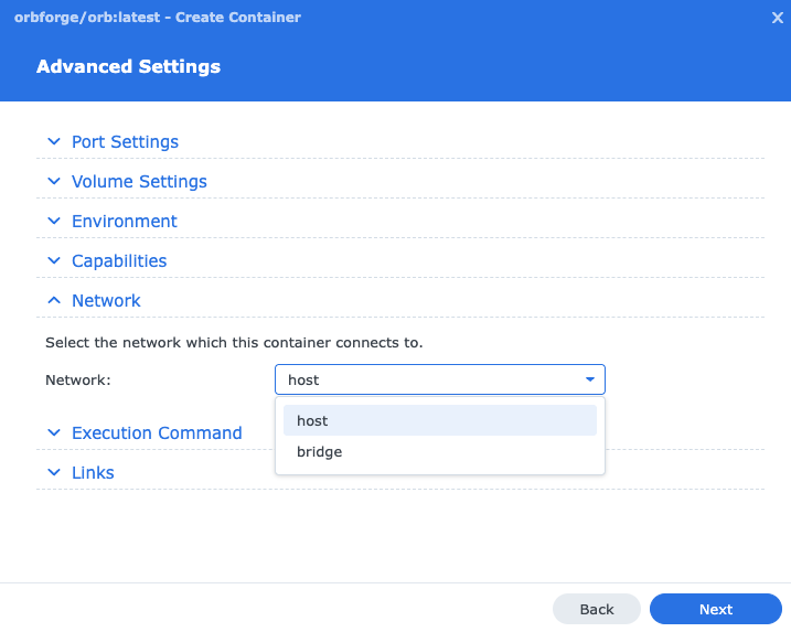 Advanced settings host mode